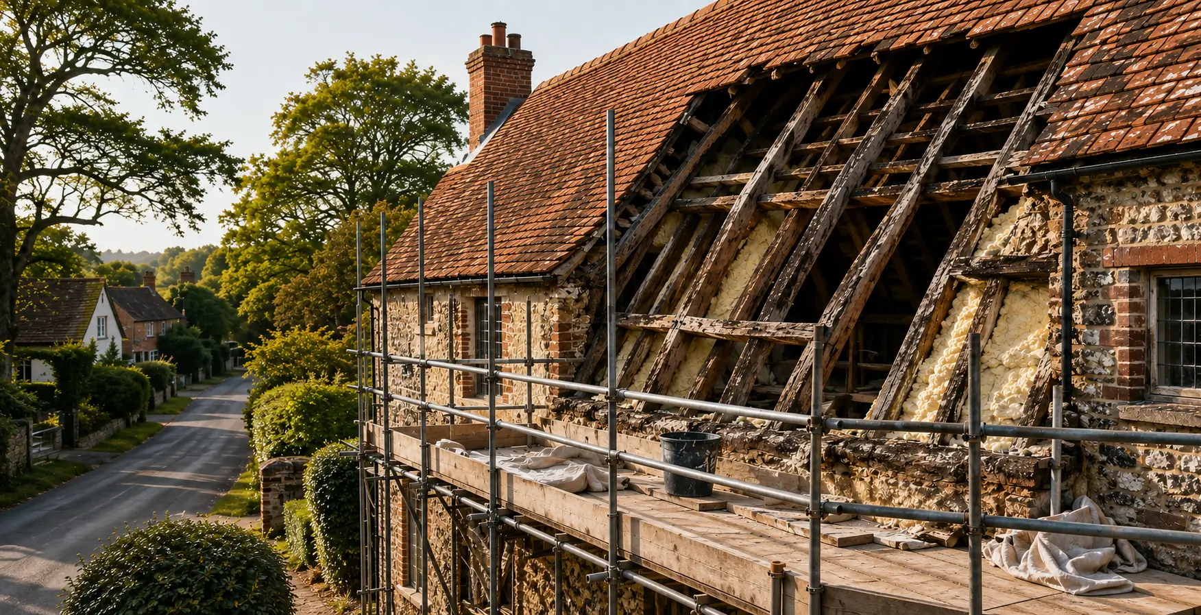 Foam sprayed onto centuries-old rafters cannot be cleared in a hurry. We work by hand on original timber and document everything a heritage-aware survey will want to see.