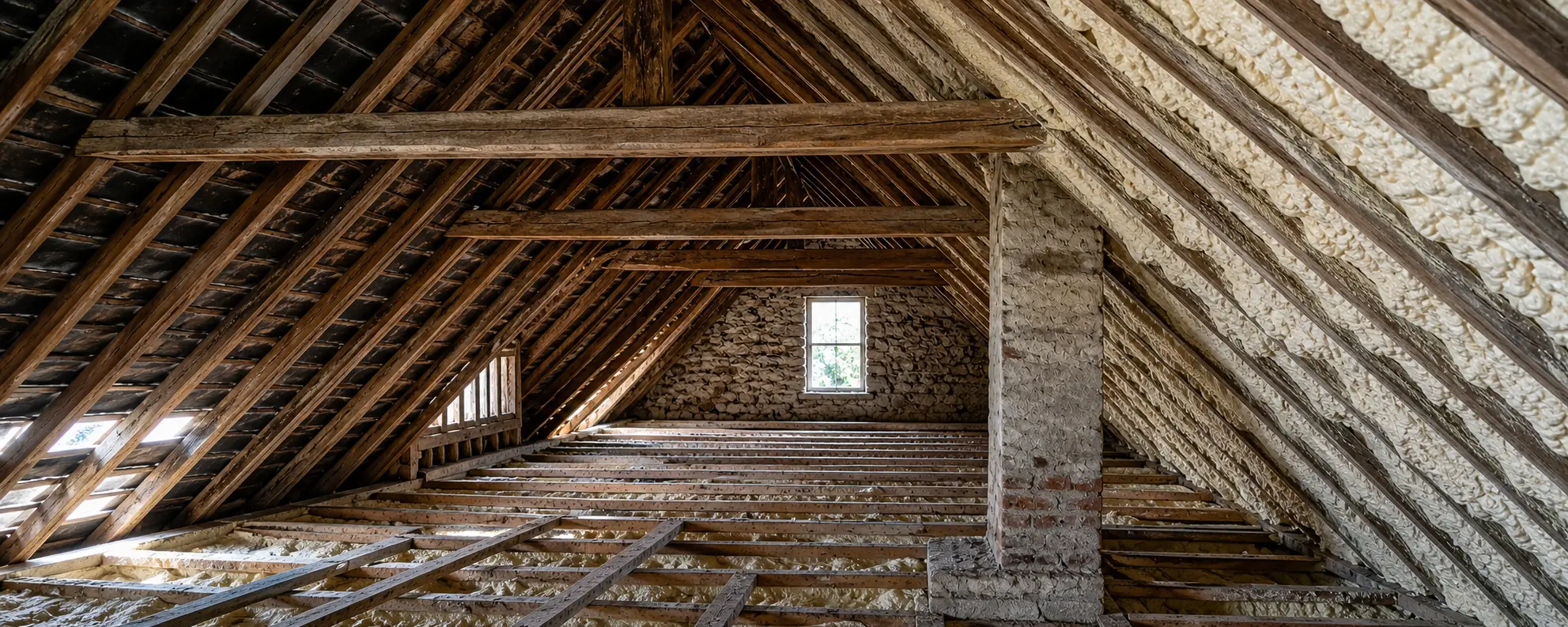 Overton's mill-village cottages have been altered for generations, so no two roofs match. We map the whole space at survey before quoting a single figure.