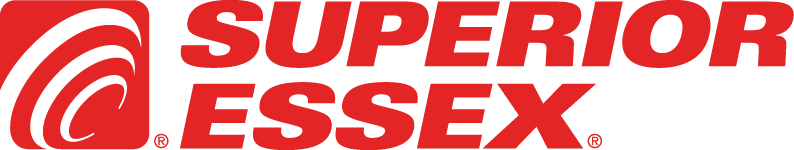 Superior Essex logo in red with stylized arc design on left side.