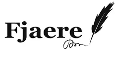 Fjaere written in black serif font with a black quill pen illustration on the right.