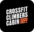 White text logo reading CrossFit Climbers Cabin with orange stylized mountain icon on black background.
