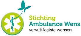 Logo with a medical star, staff and butterfly, text Stichting Ambulance Wens vervult laatste wensen