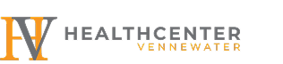 Logo with interlocked letters HV and text Healthcenter Vennewater