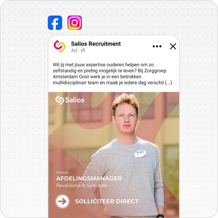 Professional man with Salios badge promoting job vacancy for department manager in rehabilitation and somatics.