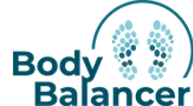 Body Balancer logo with stylized footprint shapes inside a curved line.