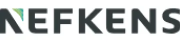 Nefkens logo with a stylized green and grey triangular design on the letter N.
