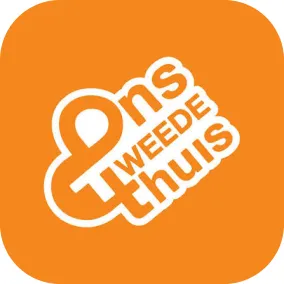White stylized text logo saying 'Ons Tweedë thùis' on an orange rounded square background.
