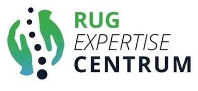 Logo with a green-blue abstract figure and text reading RUG Expertise Centrum.