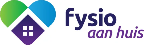 Logo of fysio aan huis with a house symbol inside a green and blue heart shape.