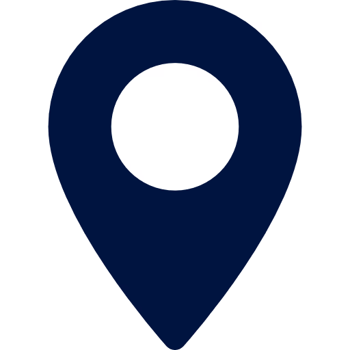 Solid dark blue map location pin icon with a hollow center circle.