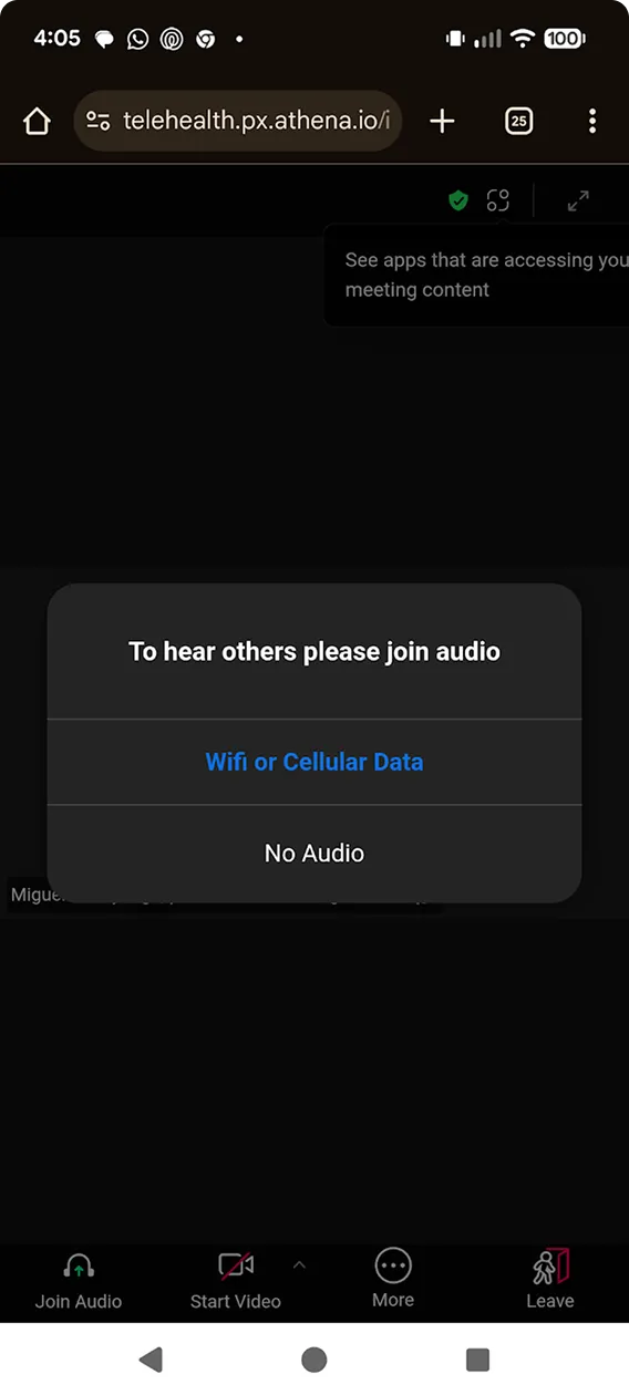 Android prompt to join audio with Wifi or Cellular Data selected