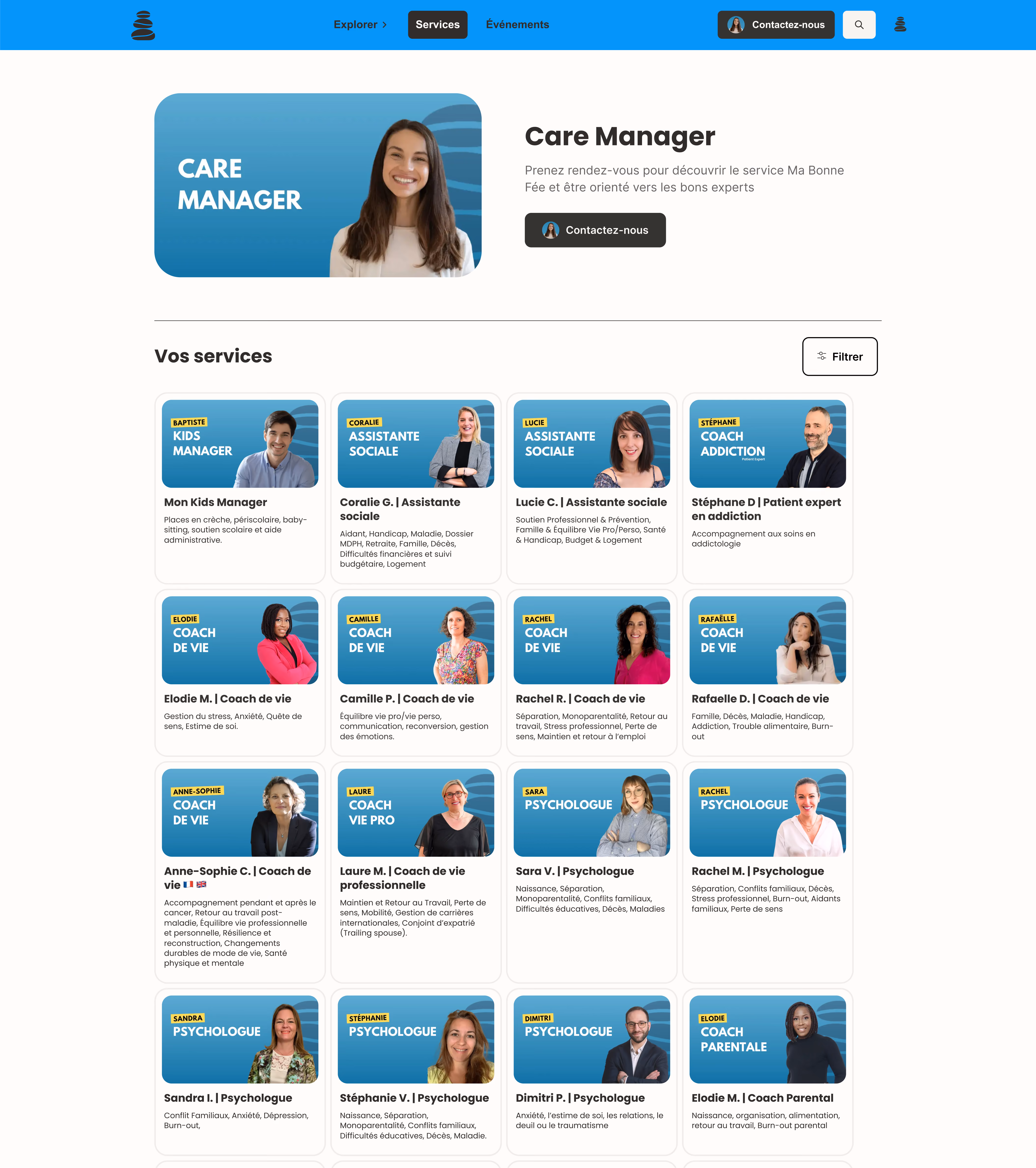 Capture d'écran de la plateforme Care Manager de Ma Bonne Fée