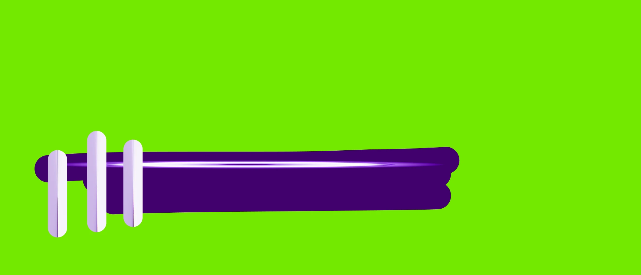 Purple barbell with weights on a bright green background.