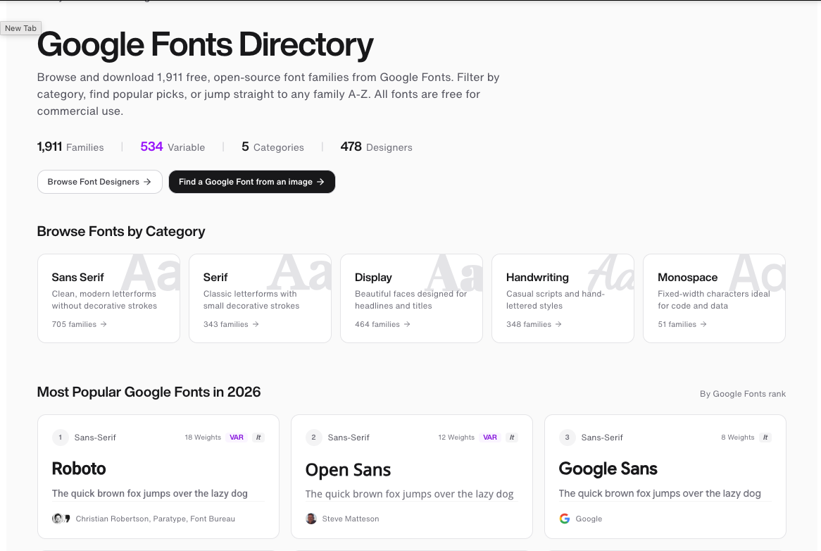 Google Fonts Directory