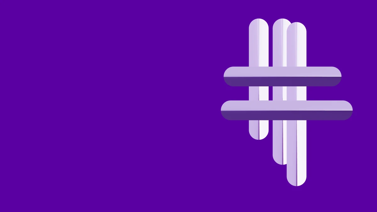 Abstract brand form on a royal purple field