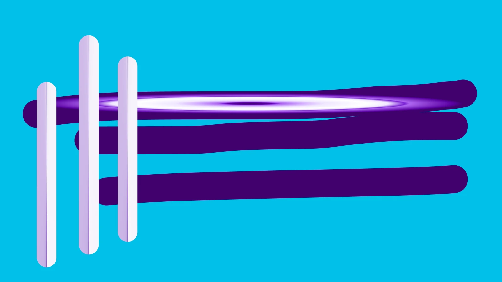Abstract brand form on a cyan field