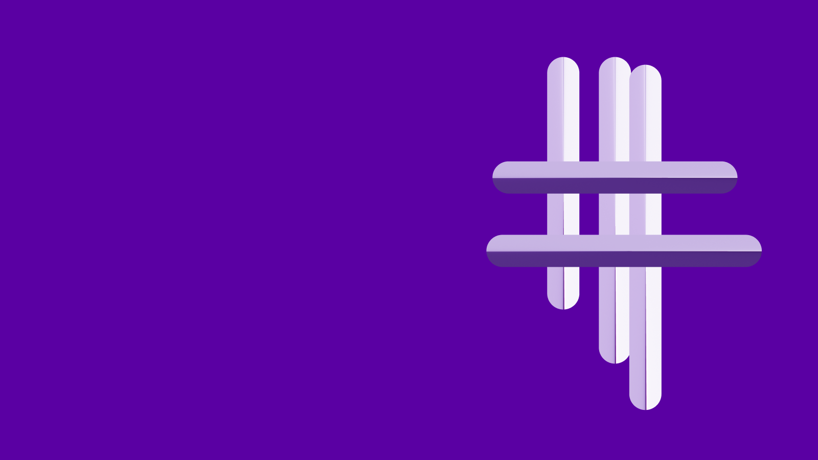 Three vertical bars crossed by two horizontal bars in lilac, an open grid on a royal purple field