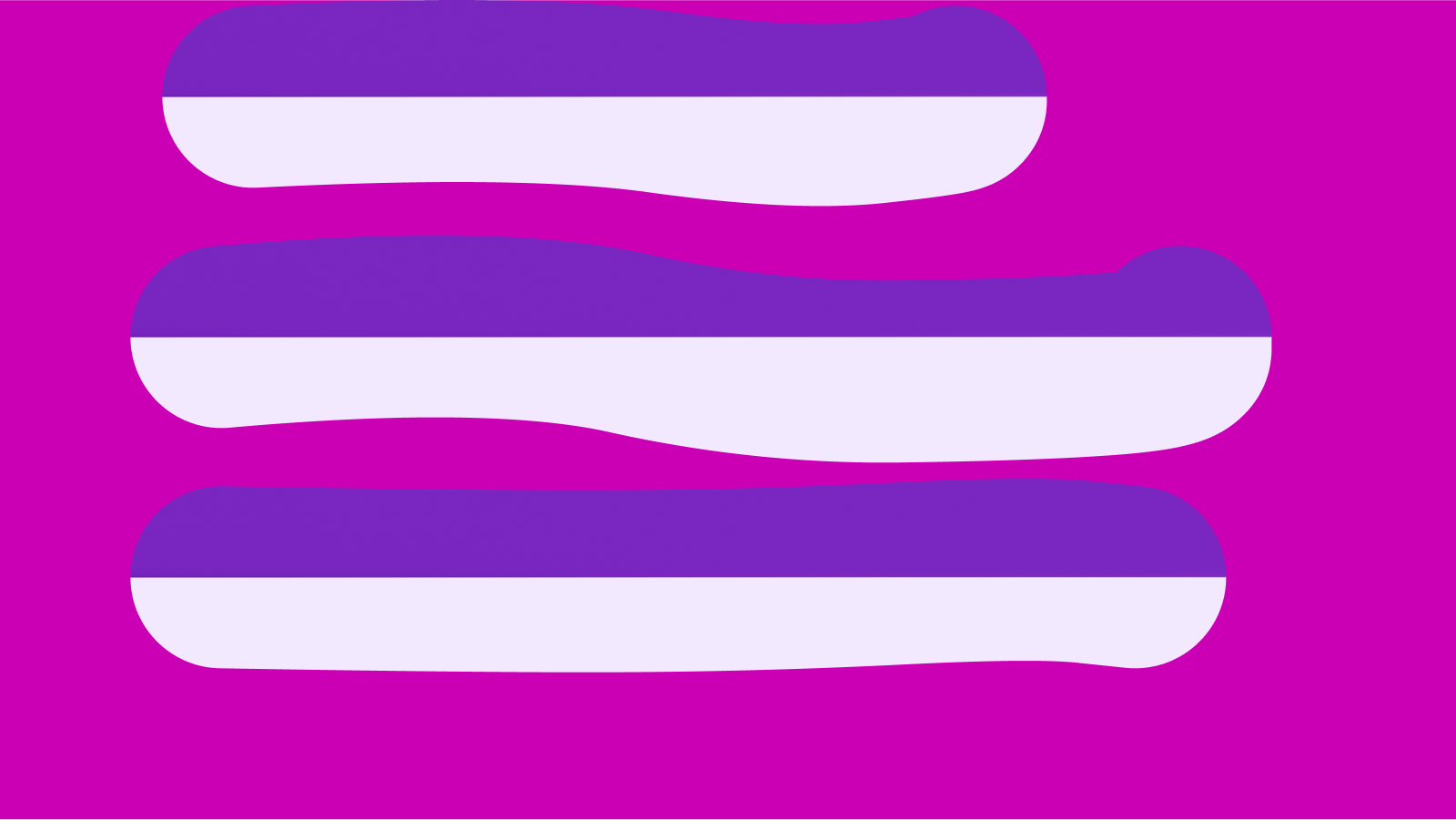 Three stacked wavy bars split purple over white on a magenta field