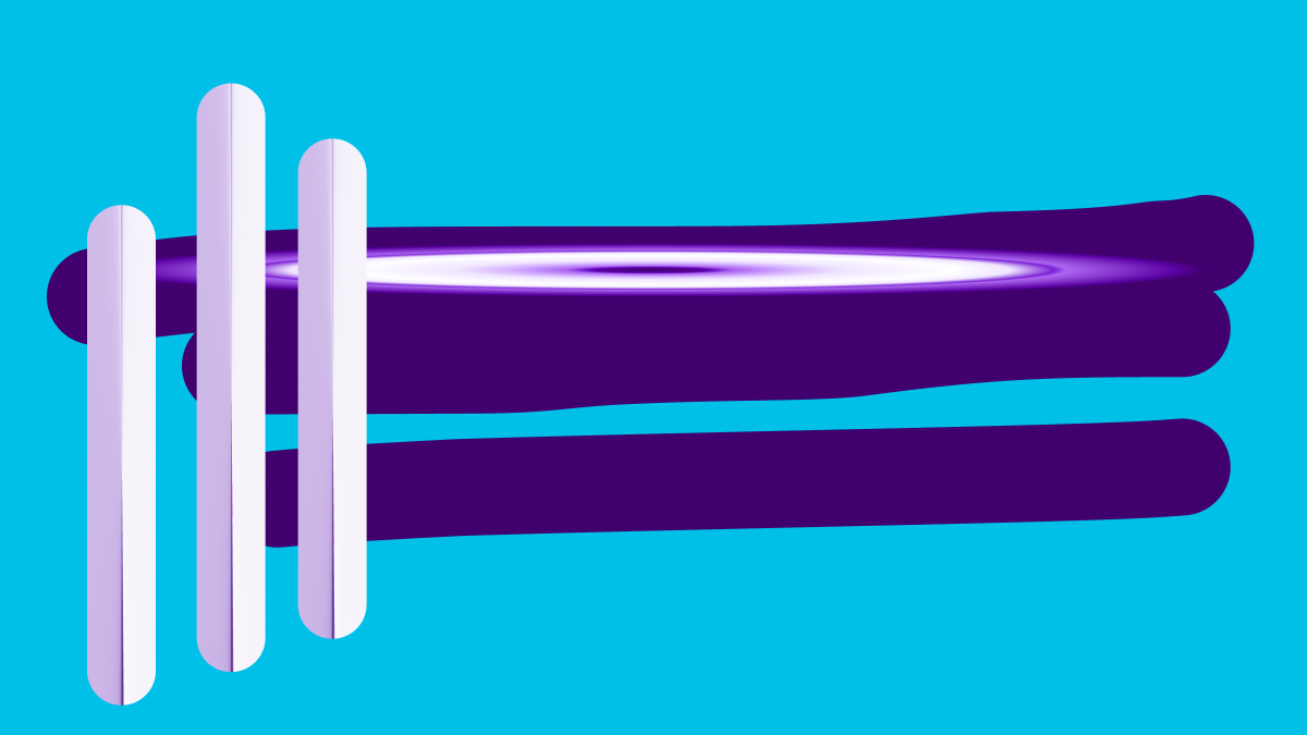 Concentric ripple rings in lilac on an electric cyan field