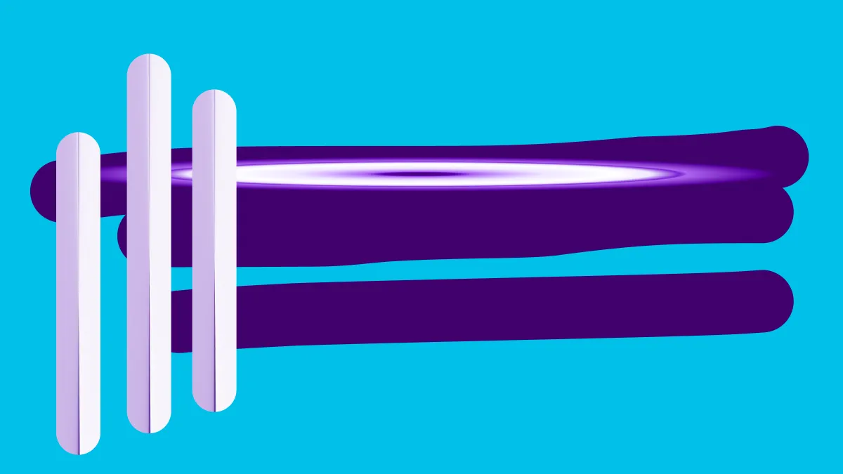 Concentric ripple rings in lilac on an electric cyan field