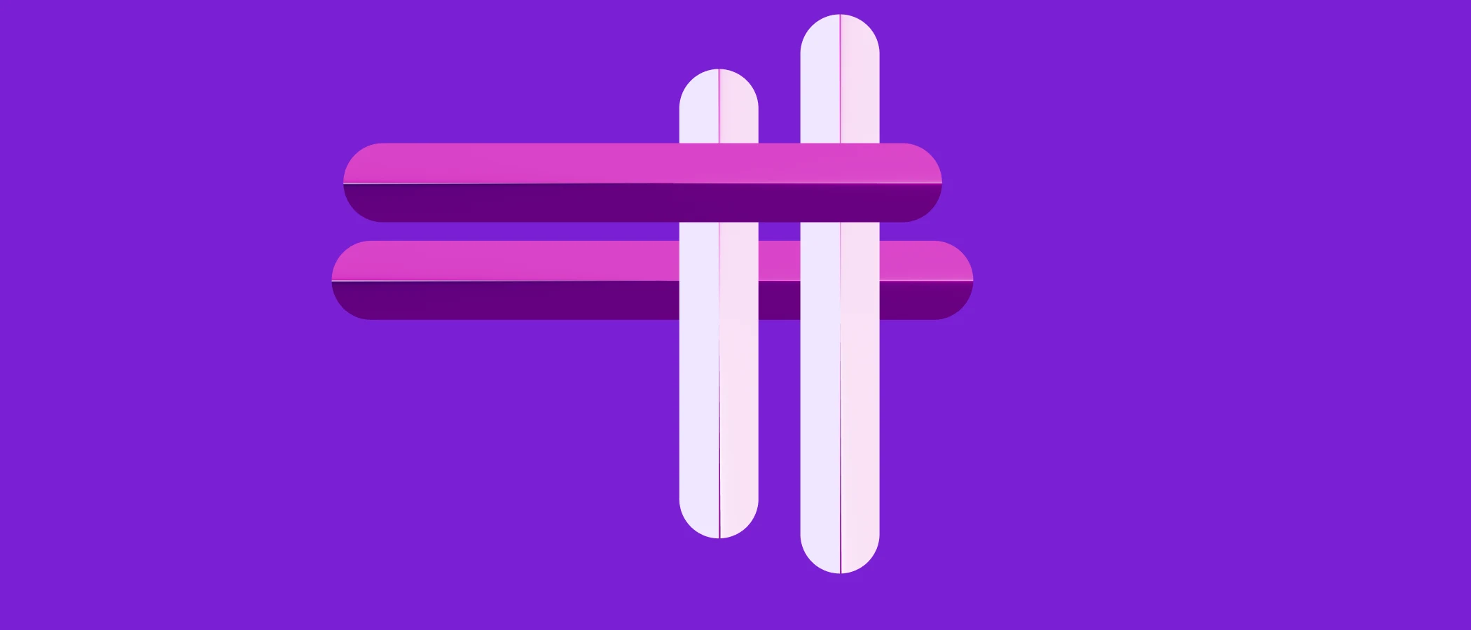 Abstract brand form in magenta bars on a royal purple field
