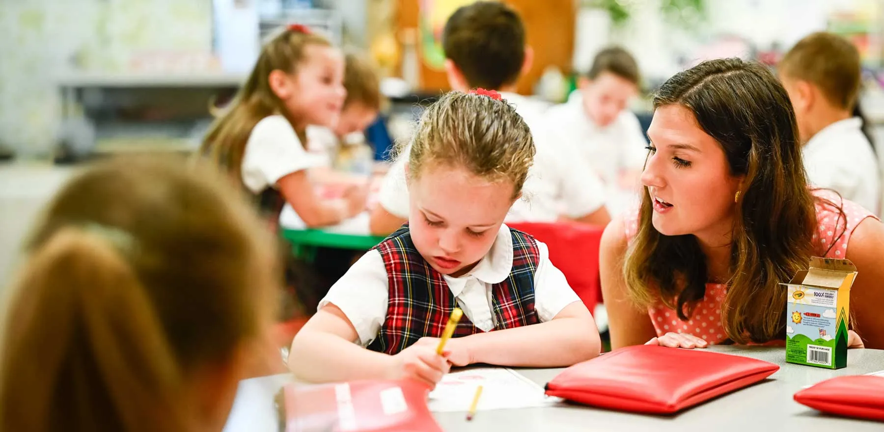 Catholic school teacher and student