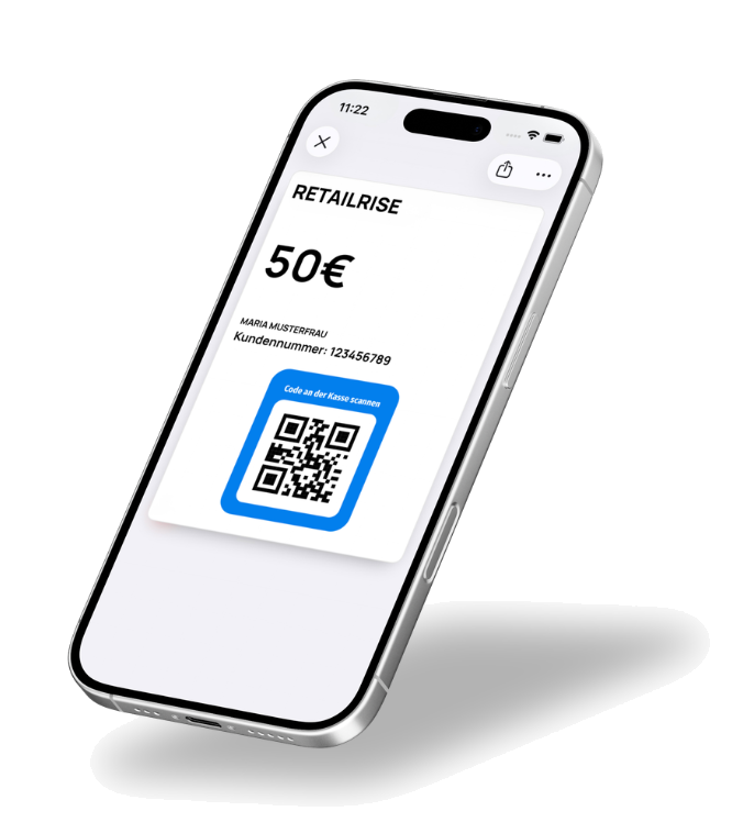 RETAILRISE 50€ Gutschein auf einem iPhone mit QR-Code
