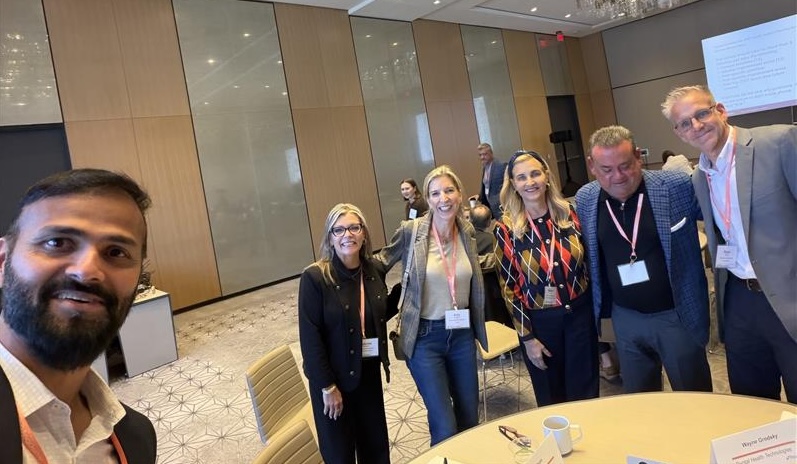 Roopesh Shetty with Sharon Kelly, former VP of Revenue Cycle Management at Mayo Clinic, Eric Hodson, VP, Inova Health, and Ryan Scott, VP, Penn Medicine