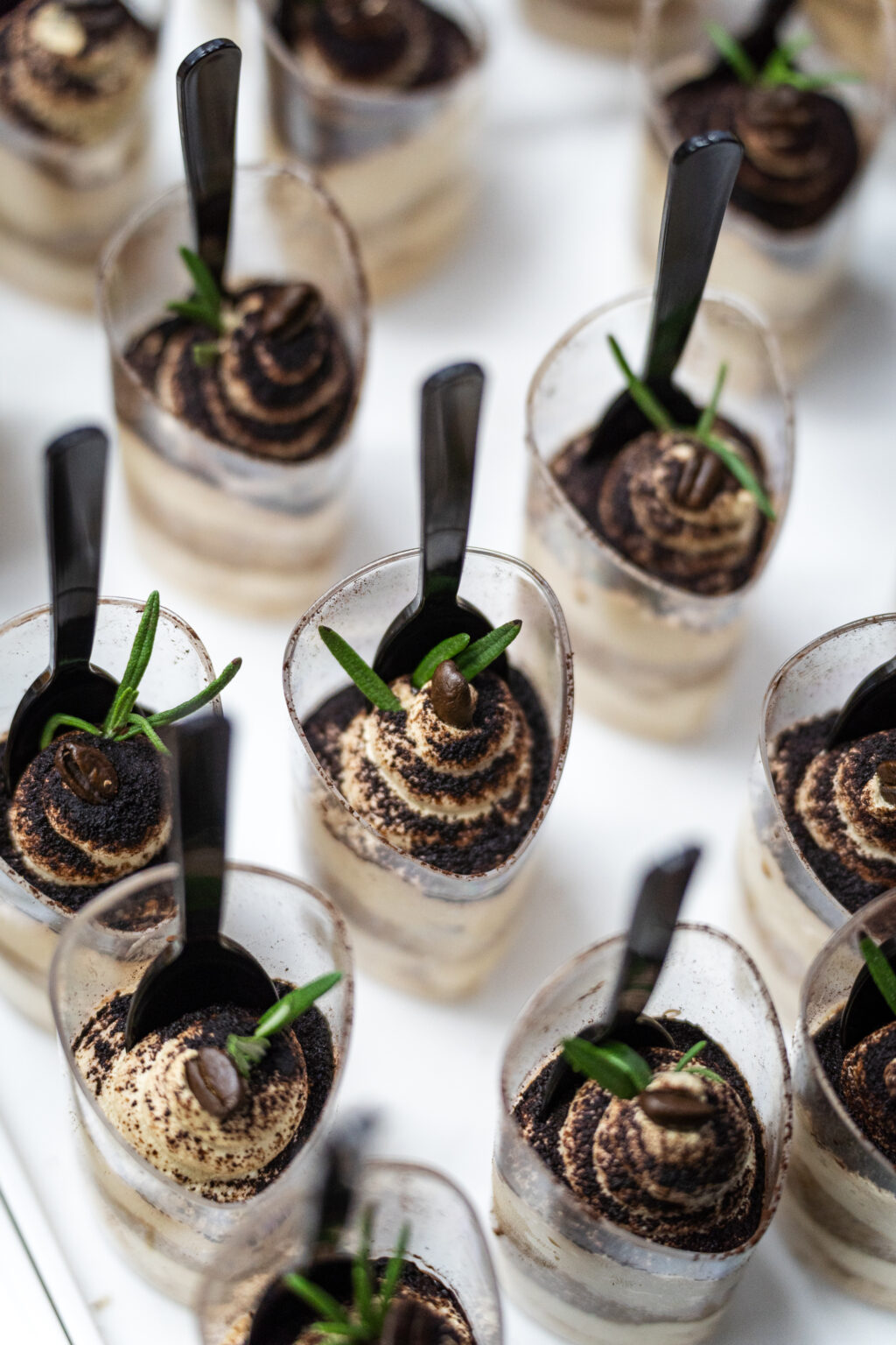 Tiramisu in cups served for walk around canape catering