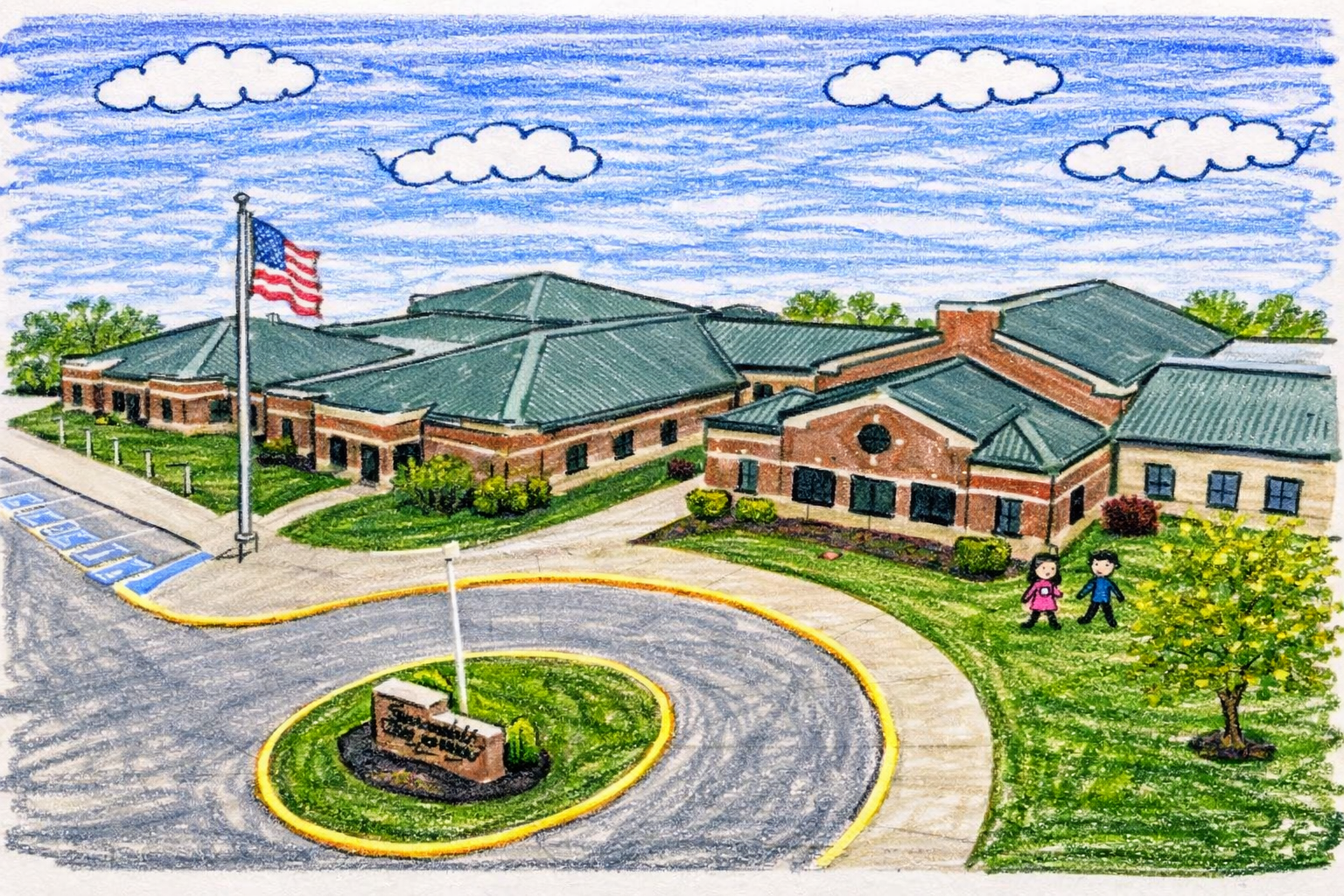 Illustration of a neighborhood school