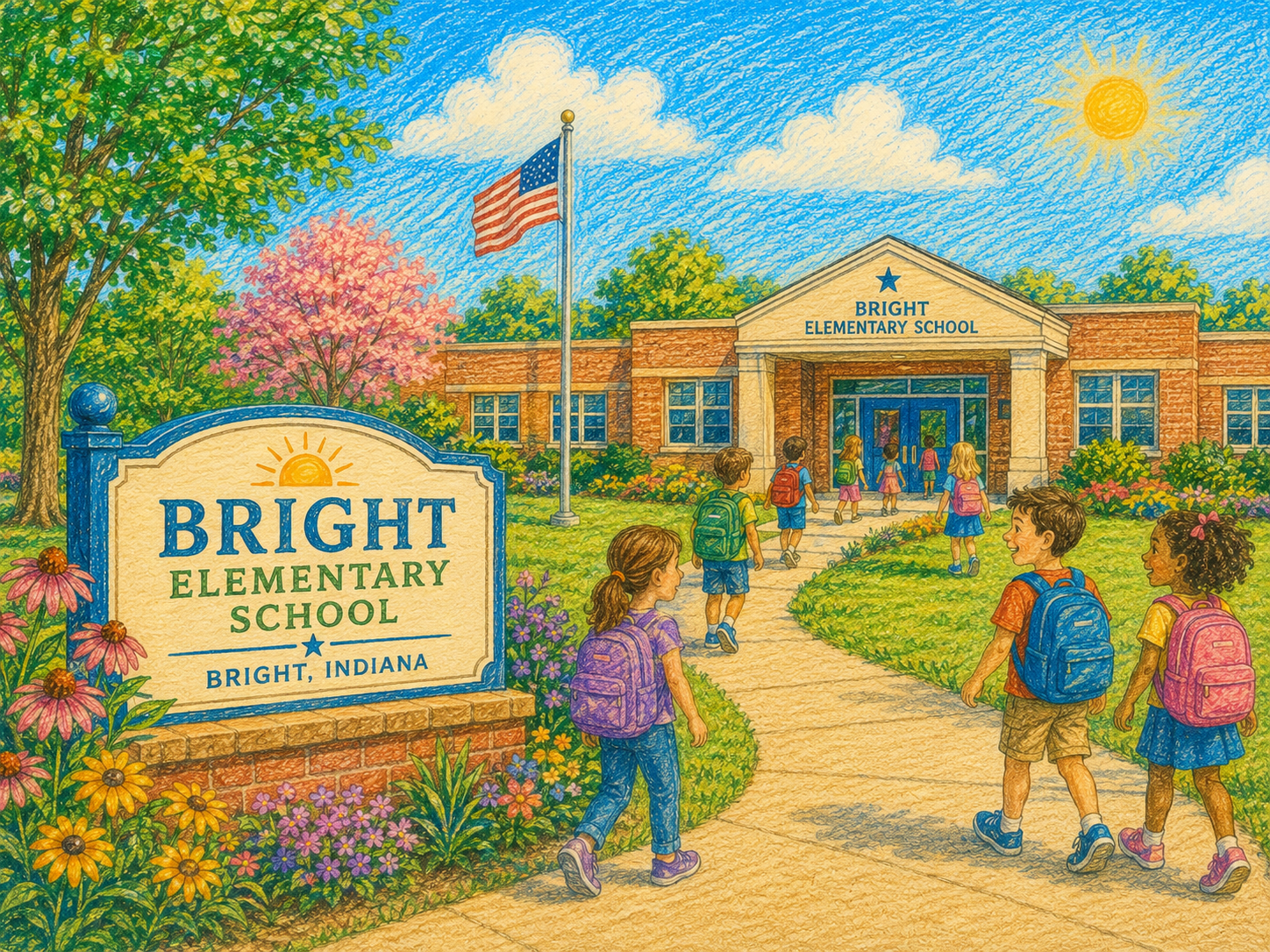 Illustration of a neighborhood school