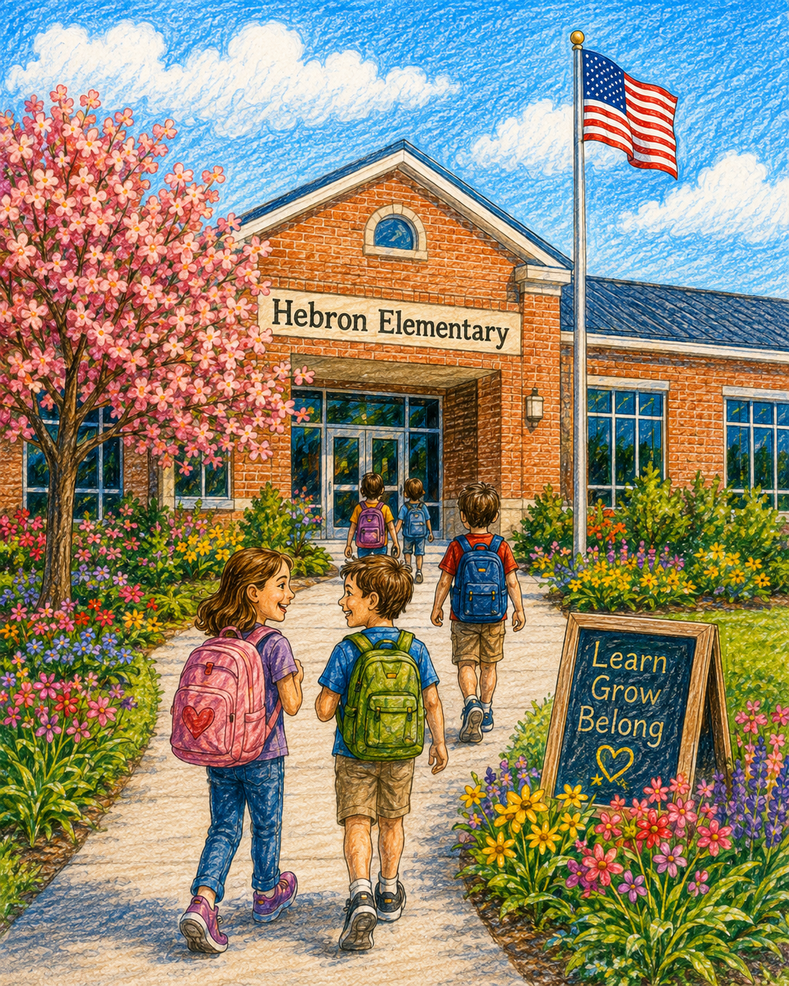 Illustration of a neighborhood school