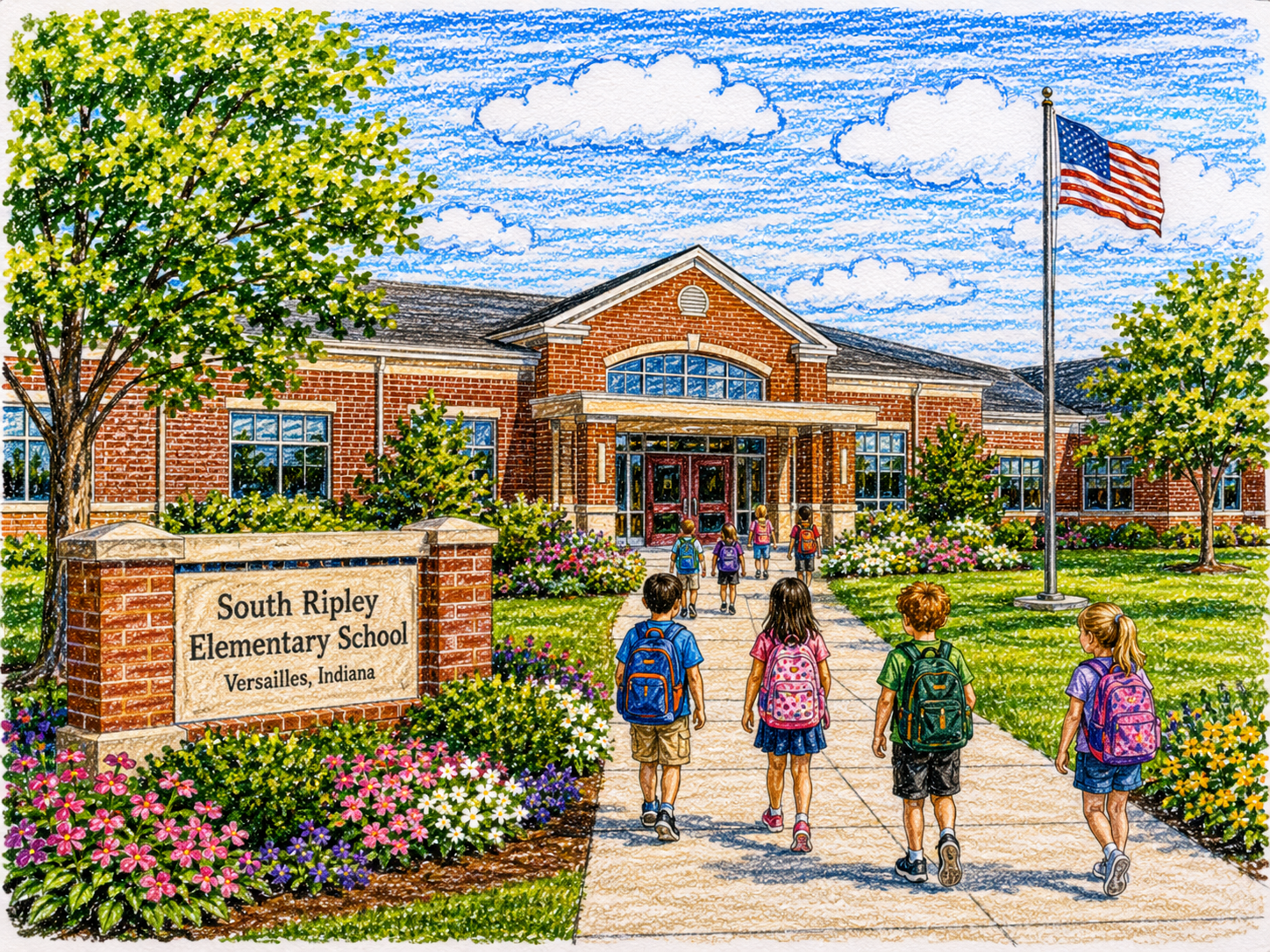 Illustration of a neighborhood school