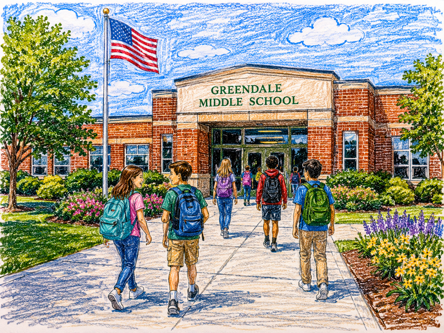 Illustration of a neighborhood school