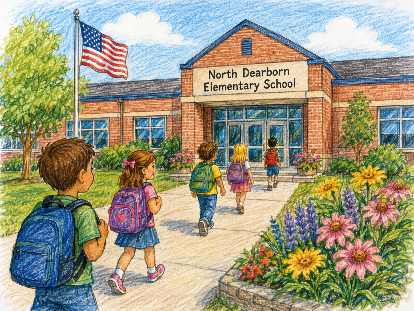 Illustration of a neighborhood school