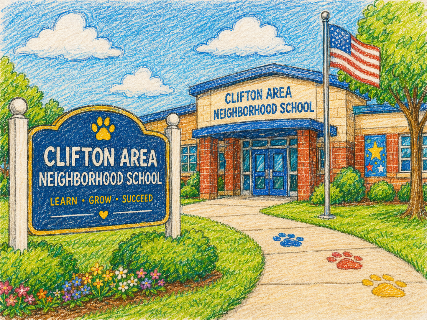 Illustration of a neighborhood school