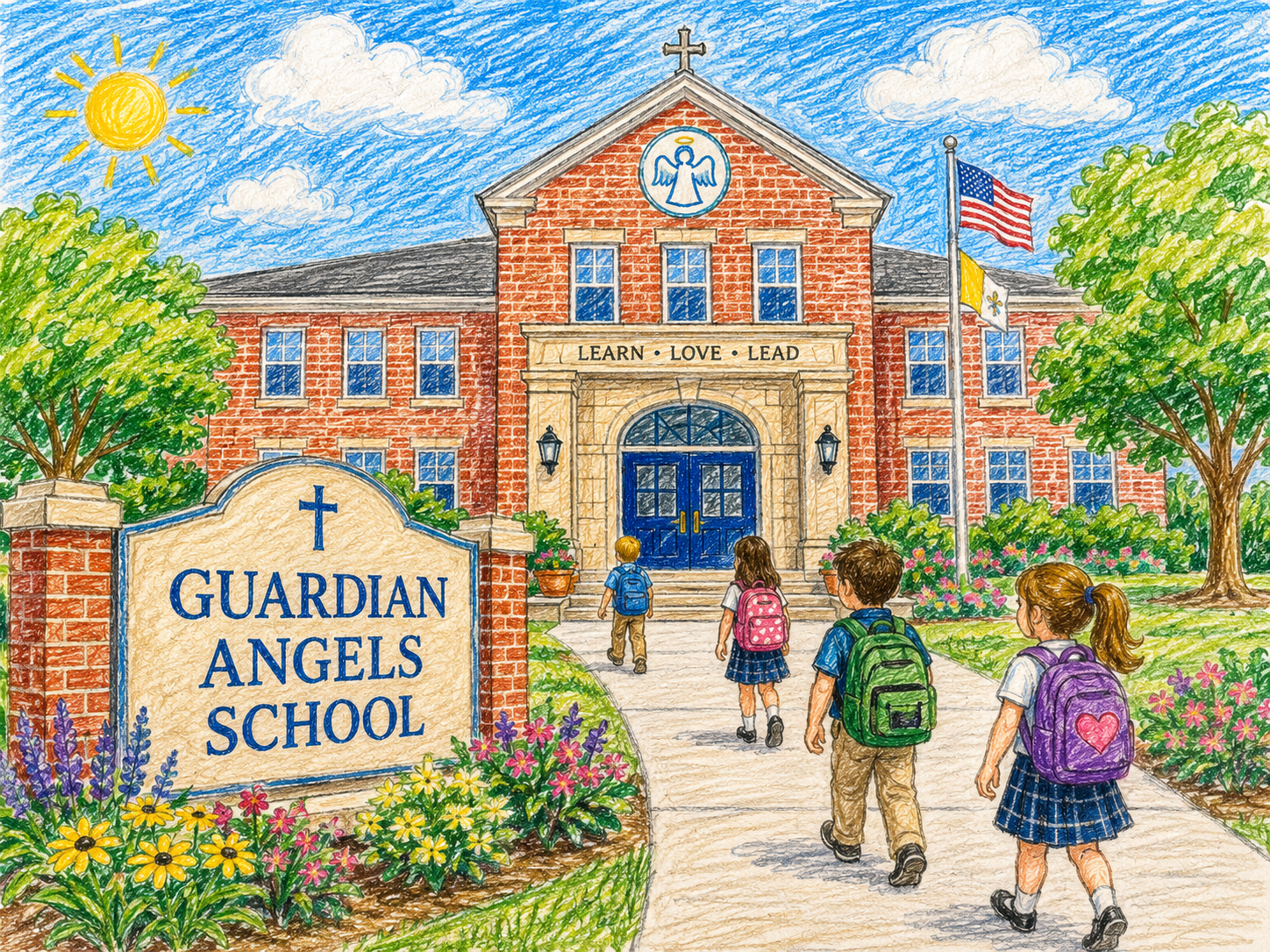 Illustration of a neighborhood school
