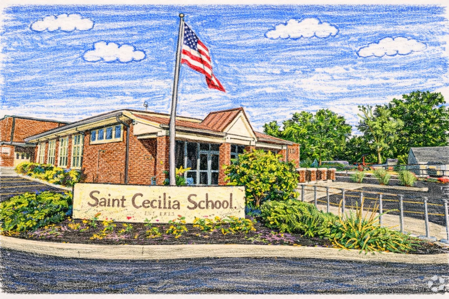 Illustration of a neighborhood school