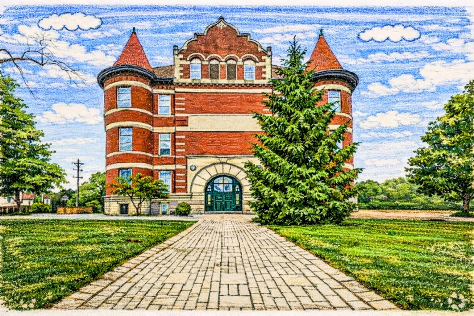 Illustration of a neighborhood school