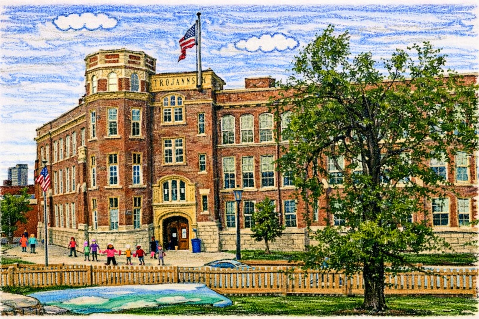 Illustration of a neighborhood school