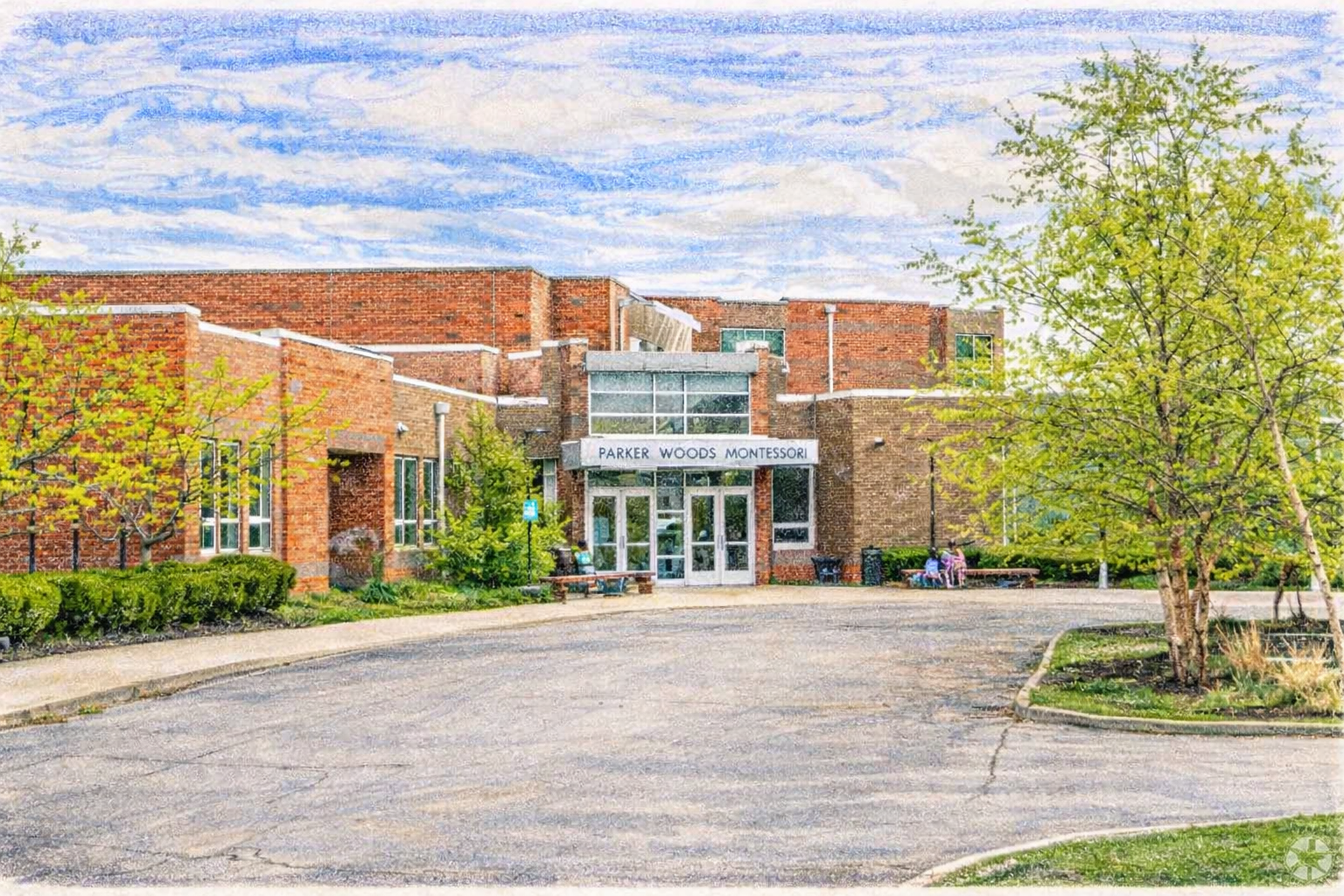 Illustration of a neighborhood school