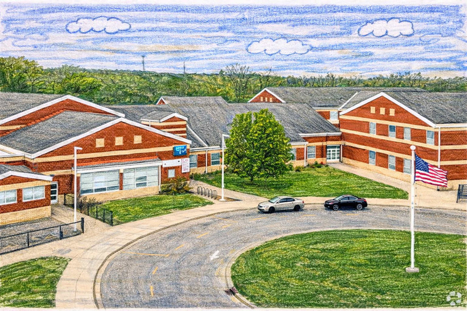 Illustration of a neighborhood school