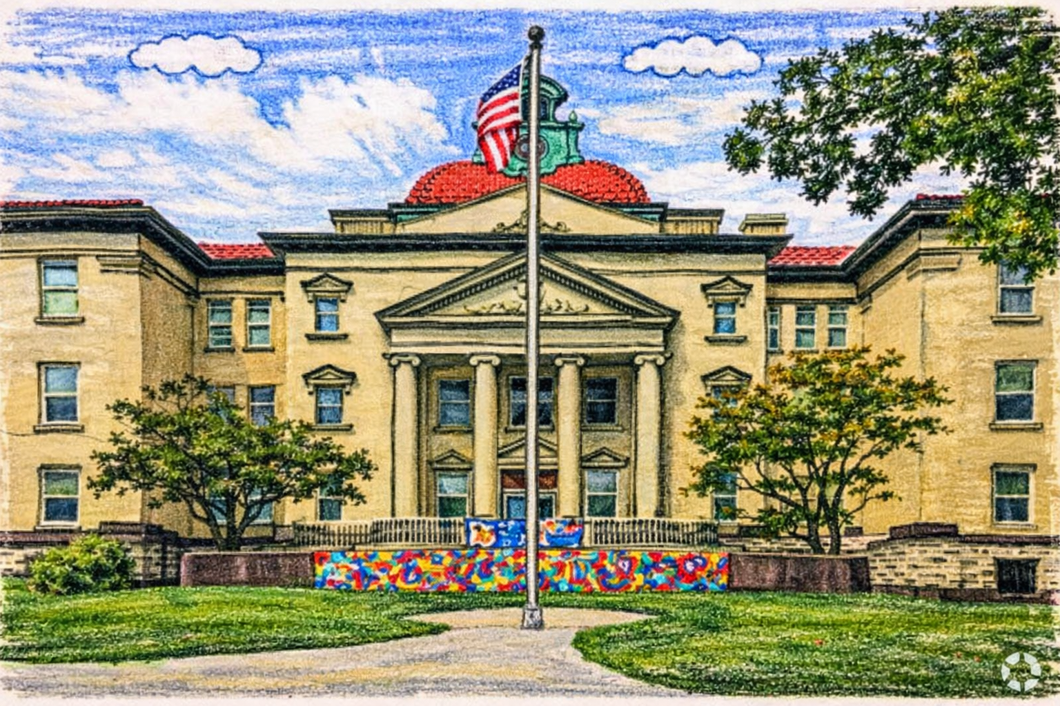 Illustration of a neighborhood school