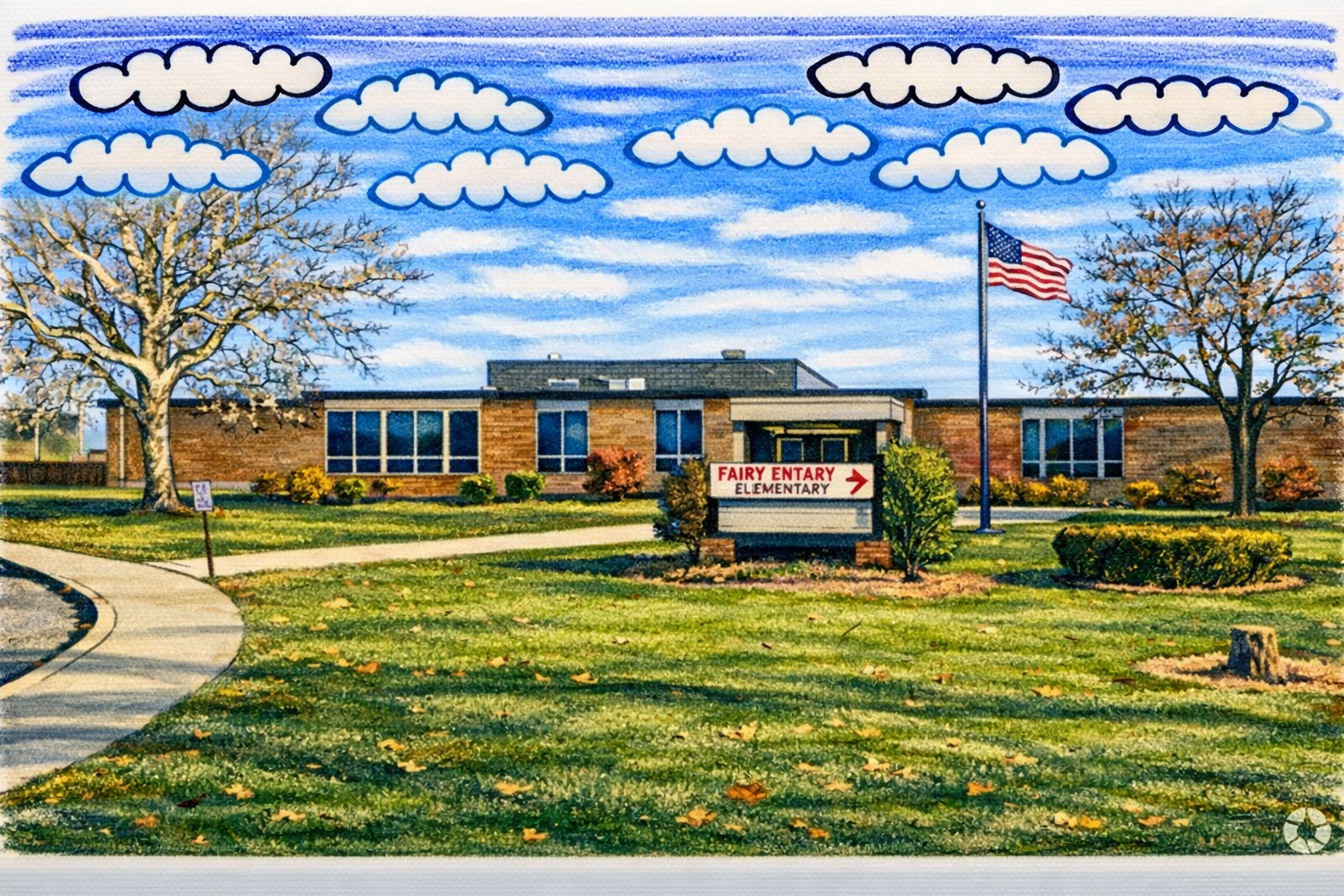 Illustration of a neighborhood school