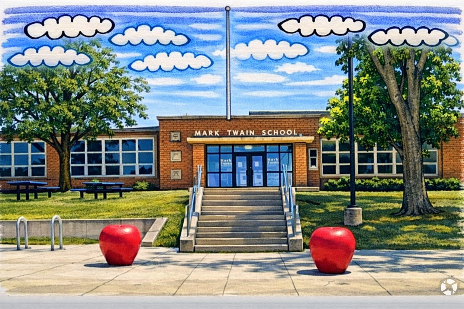 Illustration of a neighborhood school