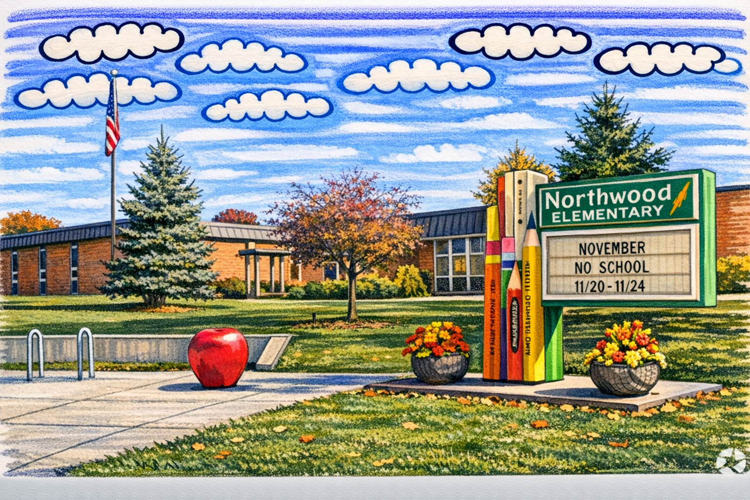 Illustration of a neighborhood school