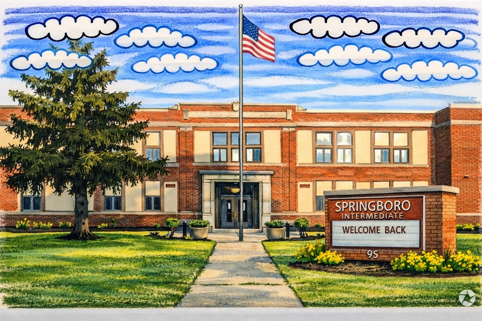 Illustration of a neighborhood school