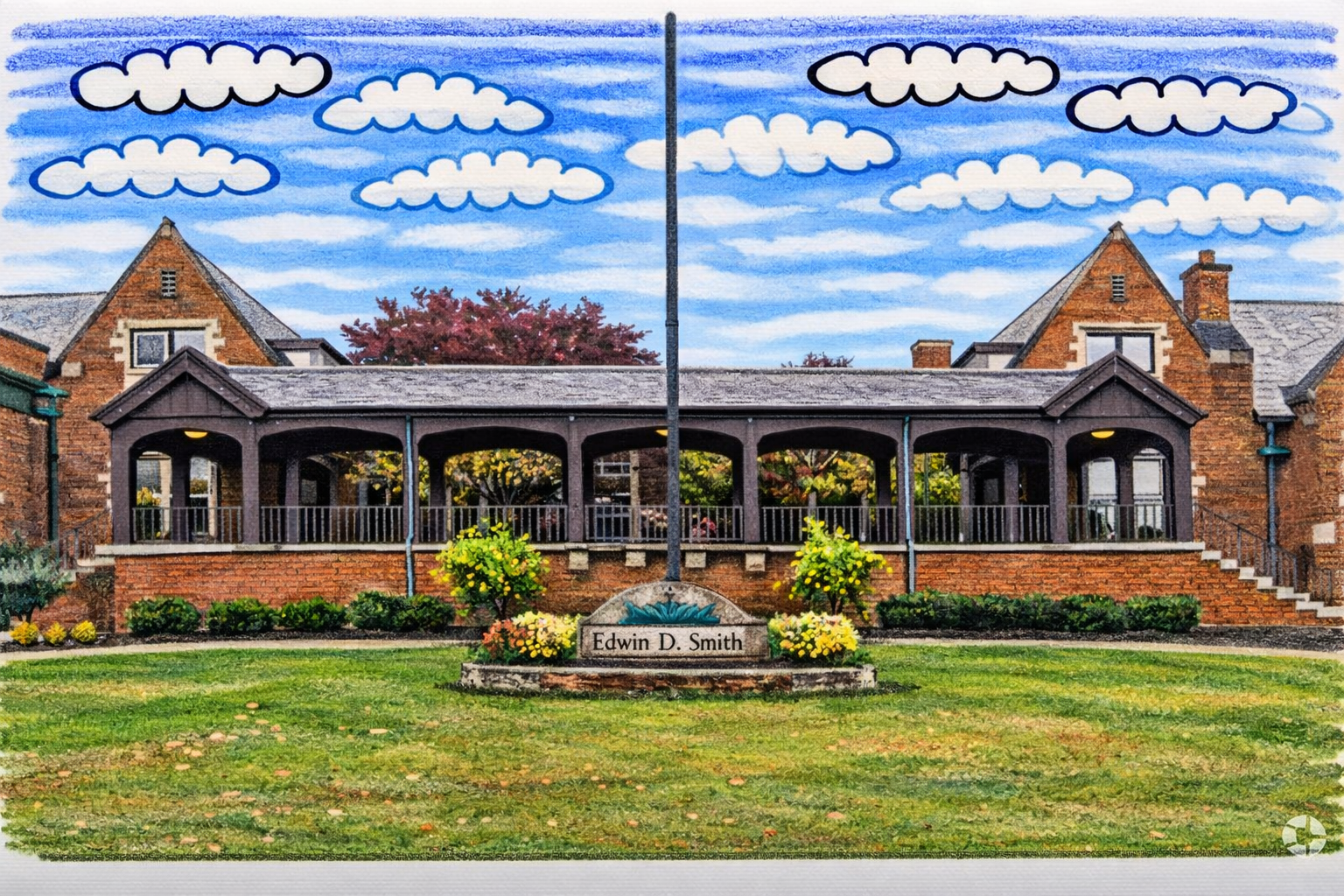Illustration of a neighborhood school