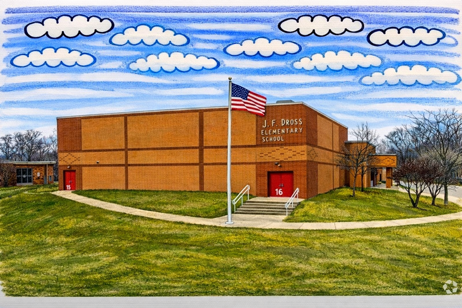 Illustration of a neighborhood school