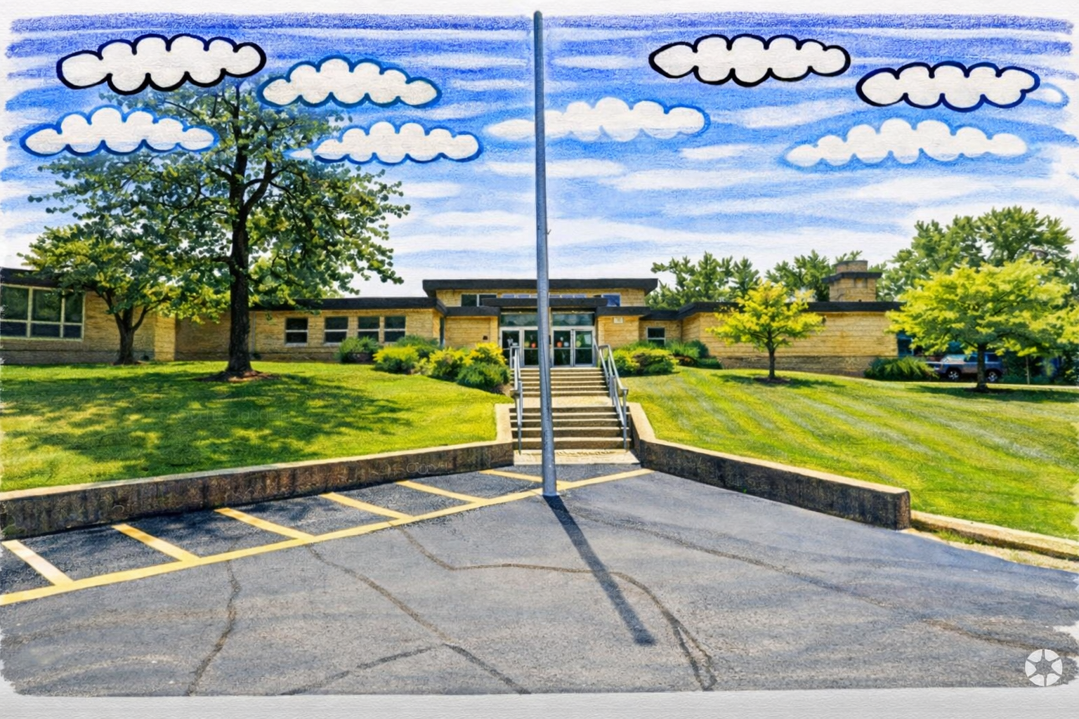Illustration of a neighborhood school